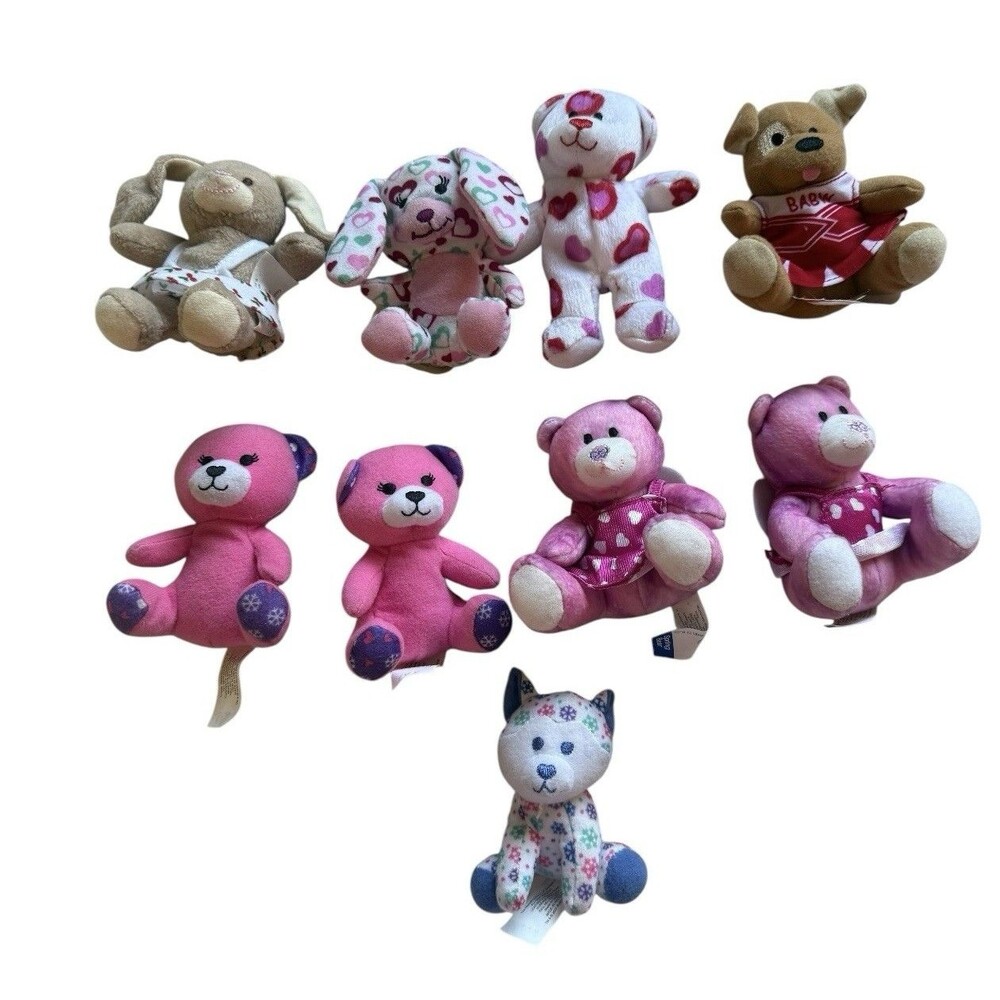 Lot of 9 Build A Bear McDonalds Mini Plush Stuffed Animal Bunny Husky Dog BABW